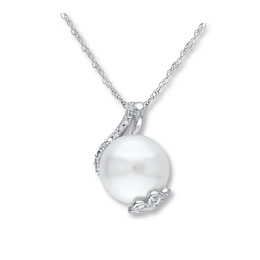 Cultured Pearl Necklace 1/10 ct tw Diamonds Sterling Silver