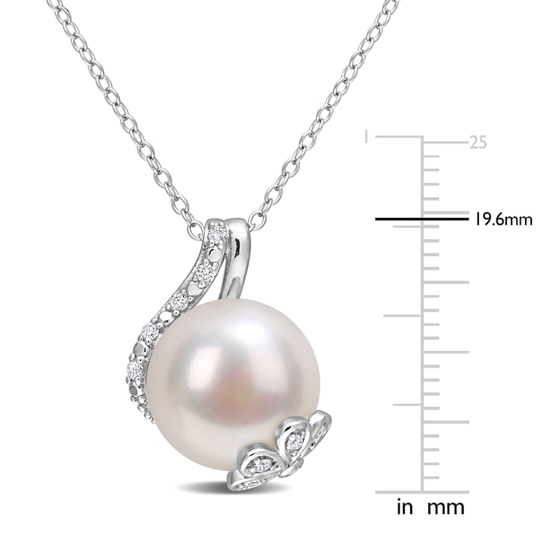 Main Image 3 of Cultured Pearl Necklace 1/10 ct tw Diamonds Sterling Silver