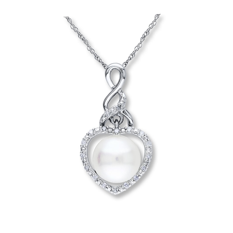 Main Image 1 of Cultured Pearl Necklace 1/15 ct tw Diamonds Sterling Silver