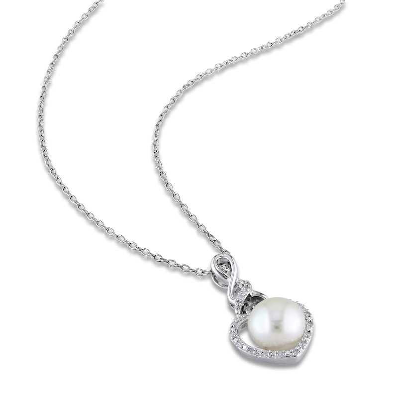 Main Image 2 of Cultured Pearl Necklace 1/15 ct tw Diamonds Sterling Silver