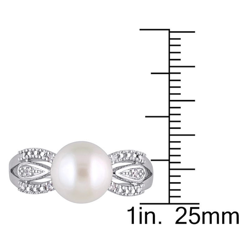 Cultured Pearl Ring 1/20 ct tw Diamonds Sterling Silver