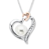 Thumbnail Image 1 of Heart Necklace Cultured Pearl 1/20ct tw Diamonds Sterling Silver/10K Rose Gold