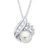 Thumbnail Image 1 of Cultured Pearl Necklace Lab-Created Sapphires Sterling Silver