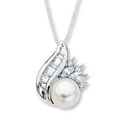 Cultured Pearl Necklace Lab-Created Sapphires Sterling Silver