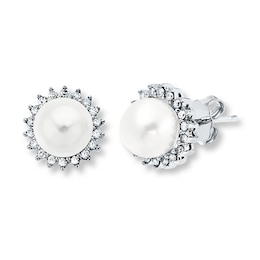 Cultured Pearl Earrings 1/4 ct tw Diamonds Sterling Silver