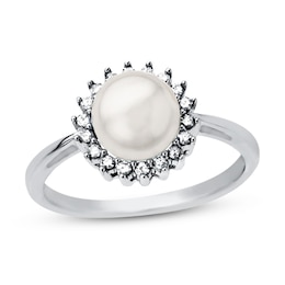 Cultured Pearl Ring 1/8 ct tw Diamond Sterling Silver