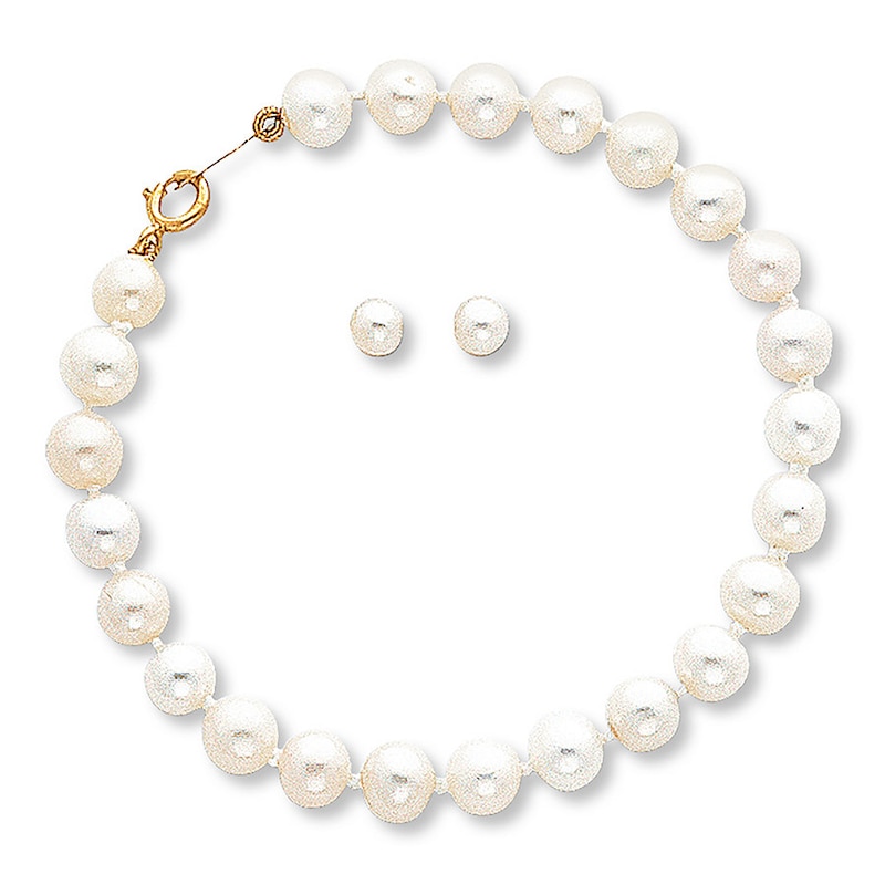 Main Image 1 of Cultured Pearl Set Earrings & Bracelet 14K Yellow Gold