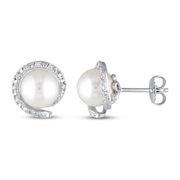 Cultured Pearl & Diamond Earrings 1/10 ct tw Sterling Silver