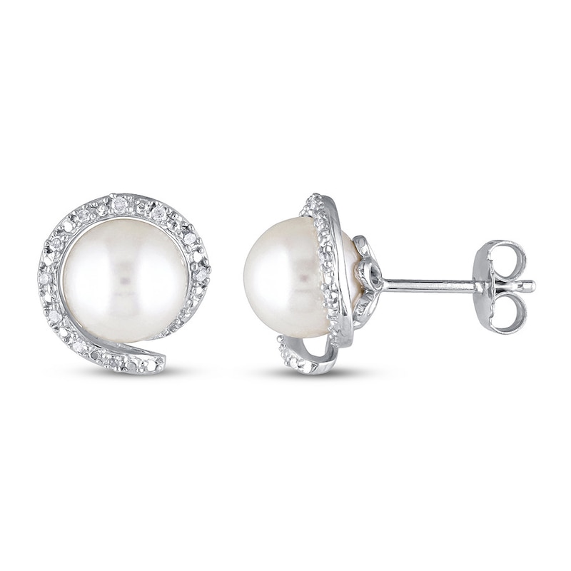 Cultured Pearl & Diamond Earrings 1/10 ct tw Sterling Silver | Jared