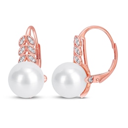 Cultured Pearl & Diamond Earrings 1/6 ct tw 10K Rose Gold