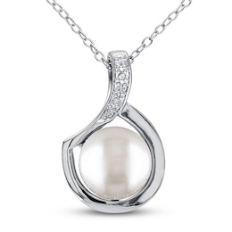 Cultured Pearl Necklace Diamond Accent Sterling Silver