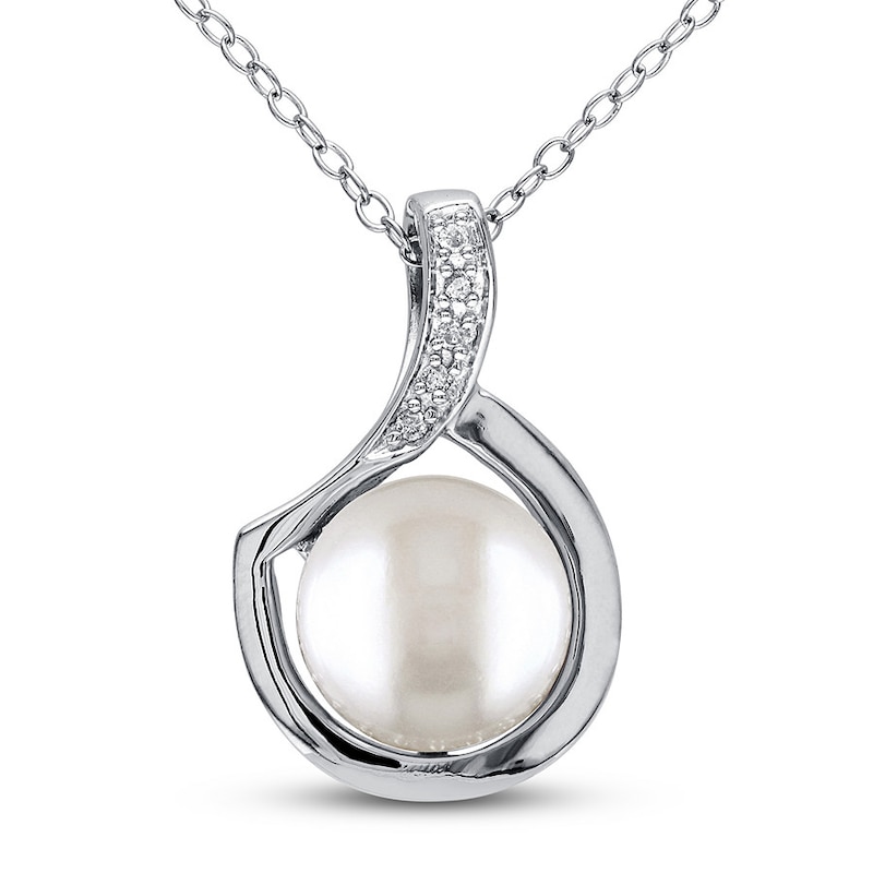 Main Image 1 of Cultured Pearl Necklace Diamond Accent Sterling Silver