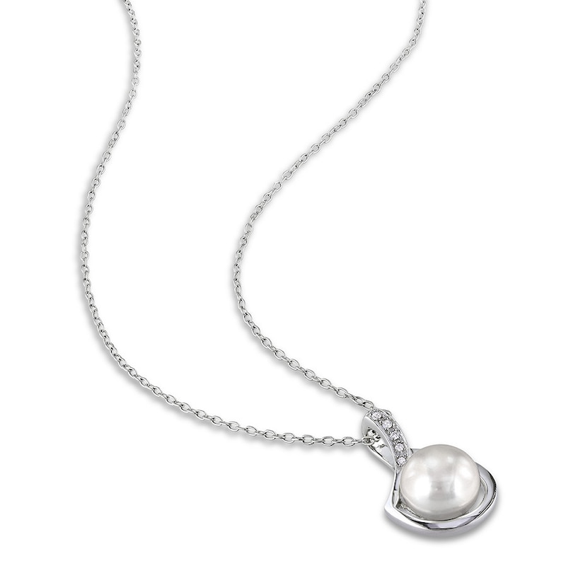 Main Image 2 of Cultured Pearl Necklace Diamond Accent Sterling Silver