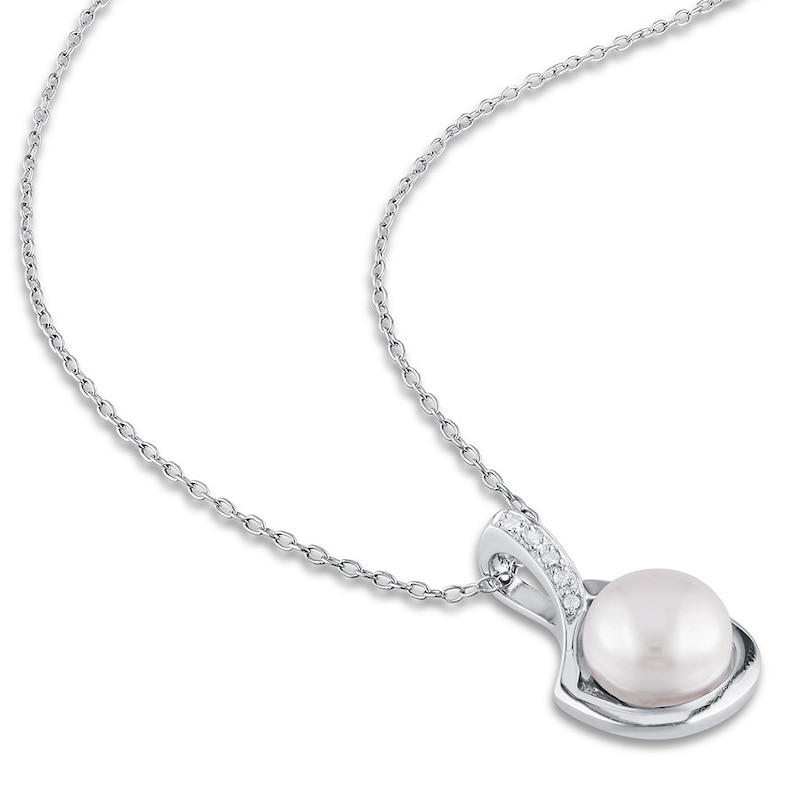 Main Image 2 of Cultured Pearl Necklace Diamond Accent Sterling Silver