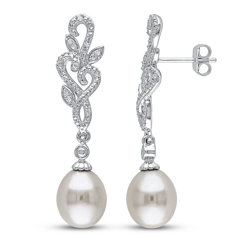 Main Image 1 of Cultured Pearl & Diamond Earrings 1/10 ct tw Sterling Silver