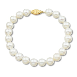 Freshwater Cultured Pearl Bead Bracelet 14K Yellow Gold 7-inch