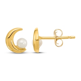 Half Moon Freshwater Cultured Pearl Stud Earrings 14K Yellow Gold