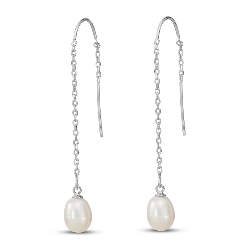 Main Image 2 of Freshwater Cultured Pearl Threader Earrings Sterling Silver