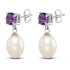 Thumbnail Image 1 of Freshwater Cultured Pearl & Natural Amethyst Dangle Earrings Sterling Silver