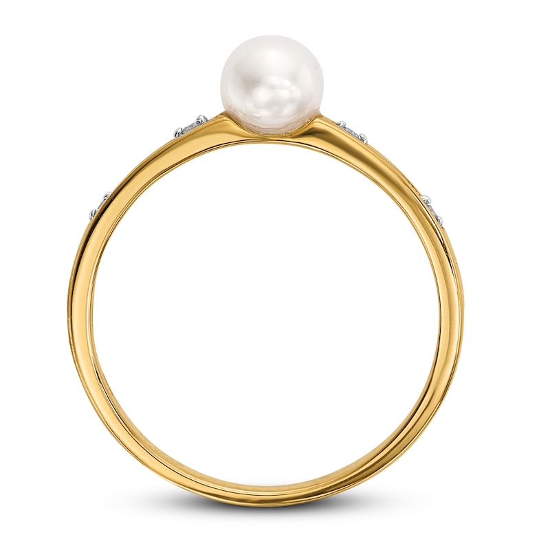 Main Image 2 of Freshwater Cultured Pearl Ring 1/15 ct tw Diamonds 14K Yellow Gold