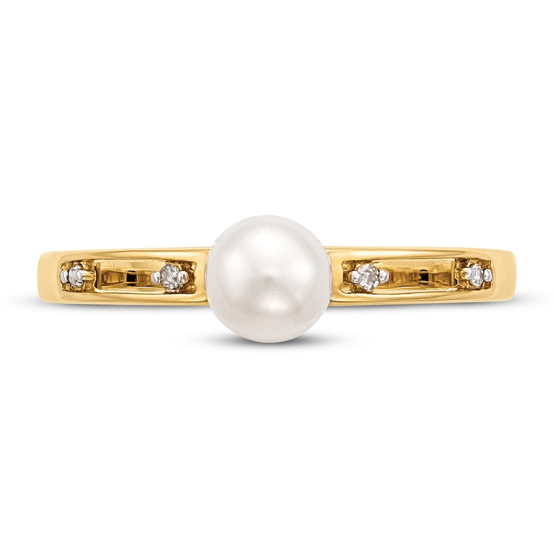 Main Image 3 of Freshwater Cultured Pearl Ring 1/15 ct tw Diamonds 14K Yellow Gold