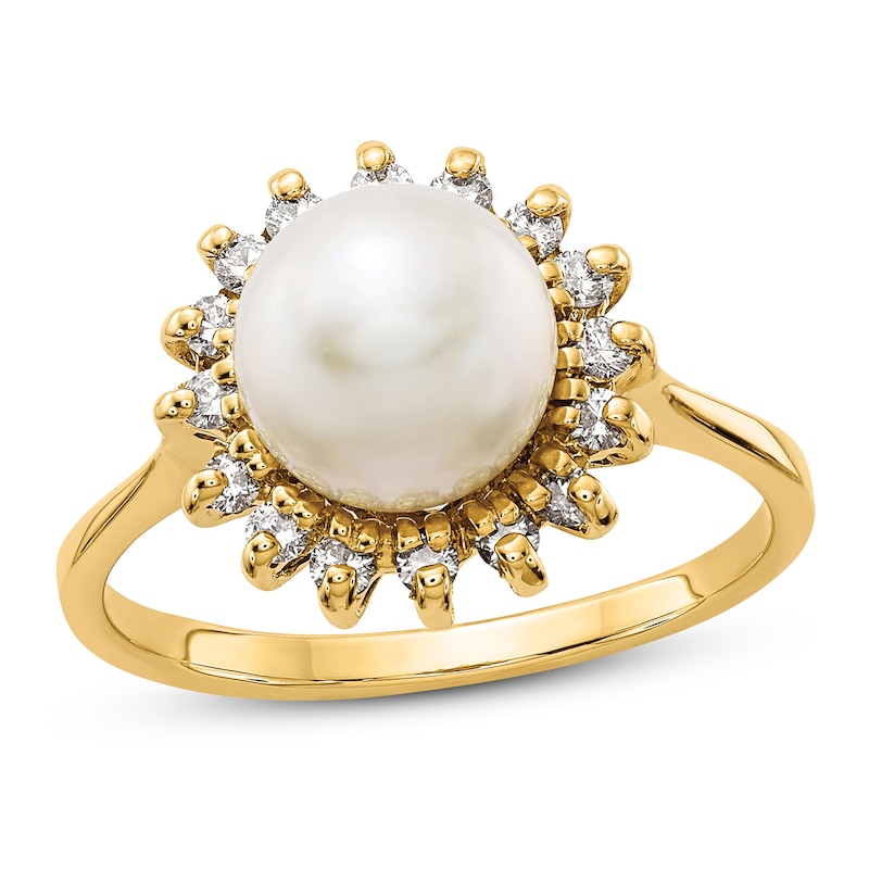 Main Image 1 of Freshwater Cultured Pearl Ring 1/4 ct tw Diamond 14K Yellow Gold