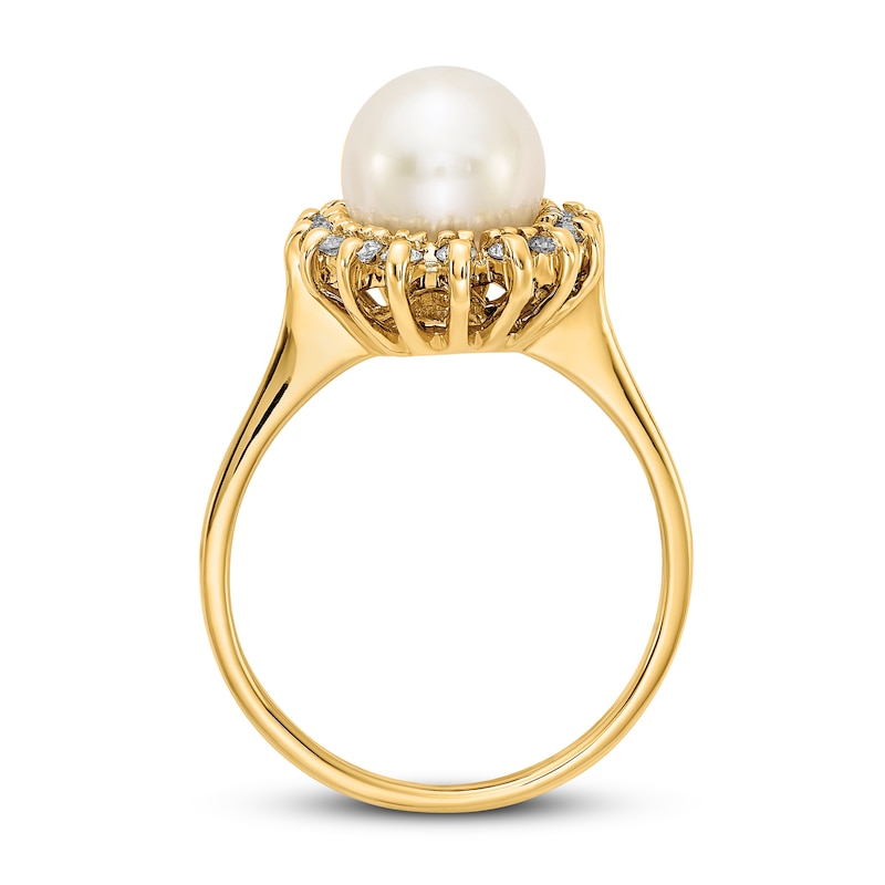 Main Image 2 of Freshwater Cultured Pearl Ring 1/4 ct tw Diamond 14K Yellow Gold