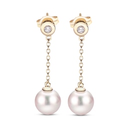 Akoya Cultured Pearl Drop Earrings 1/10 ct tw Diamonds 14K Yellow Gold