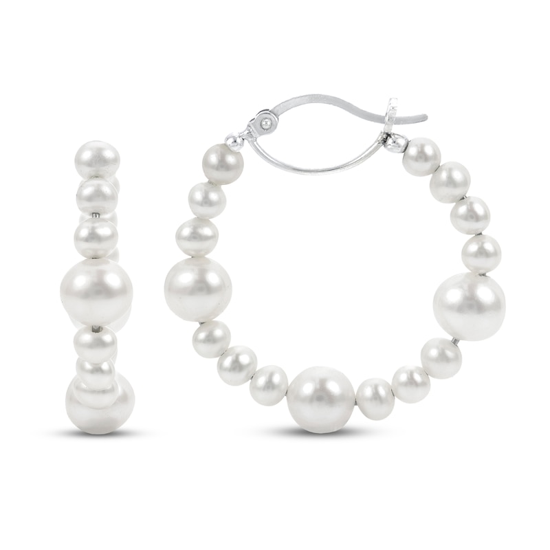 Freshwater Cultured Pearl Hoop Earrings Sterling Silver