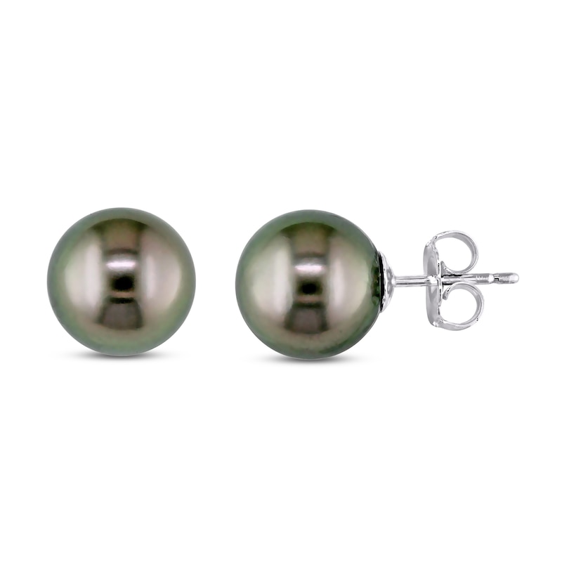 Tahitian Freshwater Cultured Pearl Stud Earrings 14K White Gold