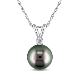 Tahitian Cultured Pearl Necklace 1/20 ct tw Diamond 14K White Gold