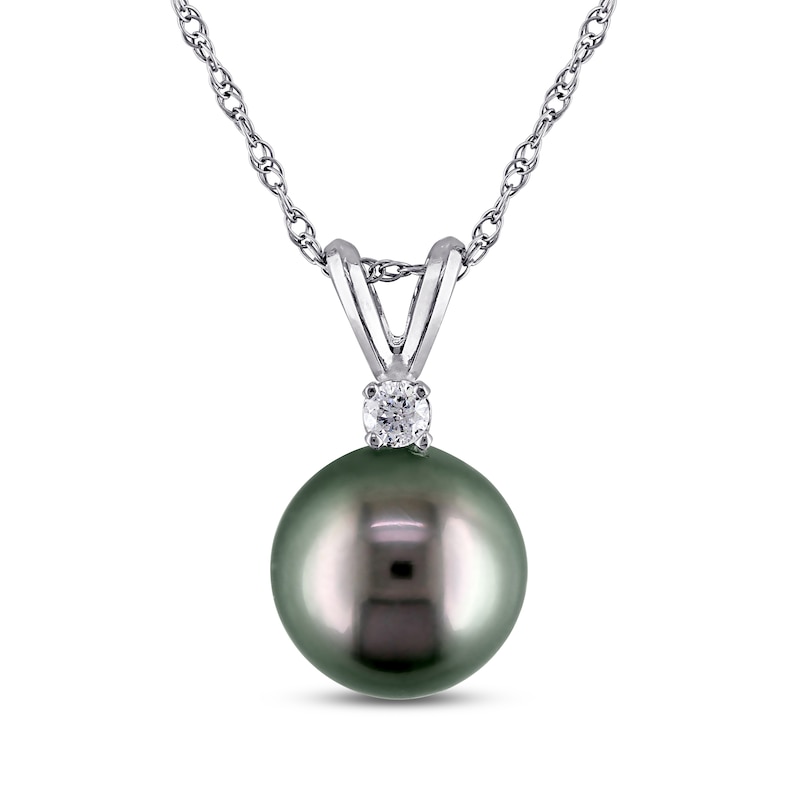 Tahitian Cultured Pearl Necklace 1/20 ct tw Diamond 14K White Gold