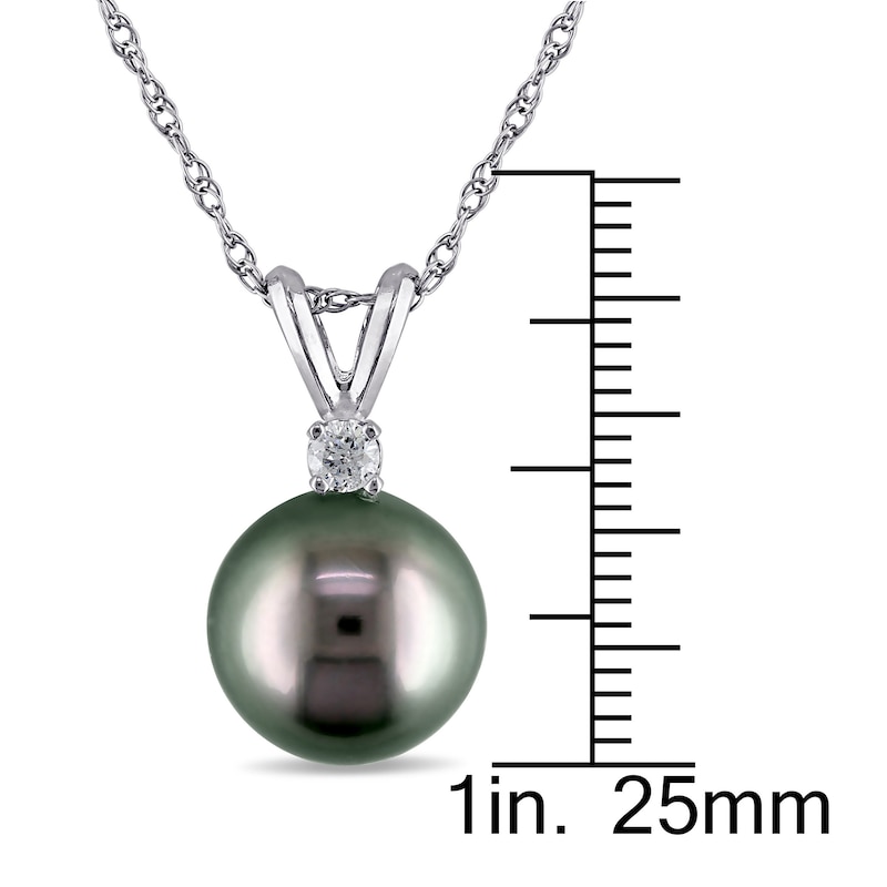 Tahitian Cultured Pearl Necklace 1/20 ct tw Diamond 14K White Gold