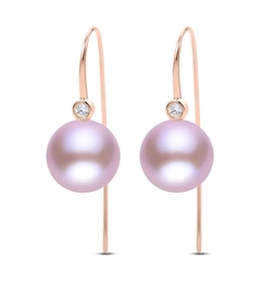 Pink Freshwater Cultured Pearl Threader Earrings 1/15 ct tw Diamonds 14K Rose Gold