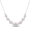 Thumbnail Image 0 of Diamond-Cut Akoya Cultured Pearl Necklace 14K Yellow Gold