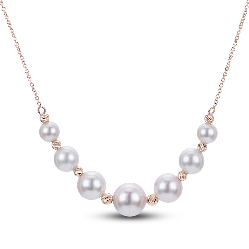 Diamond-Cut Akoya Cultured Pearl Necklace 14K Yellow Gold