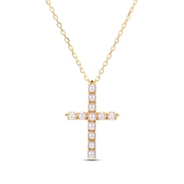 Freshwater Cultured Pearl Cross Necklace 14K Yellow Gold