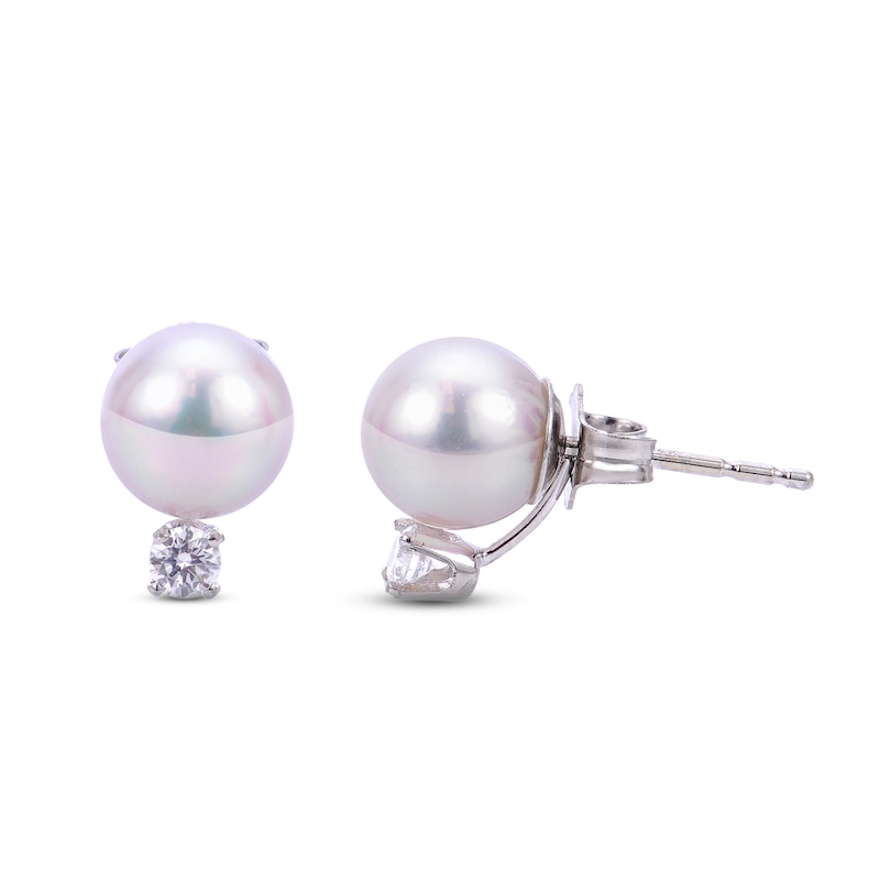 Main Image 1 of Akoya Cultured Pearl Stud Earrings 1/4 ct tw Diamonds 14K White Gold