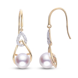 Akoya Cultured Pearl Dangle Earrings 1/2 ct tw Diamonds 14K Yellow Gold