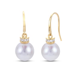 Freshwater Cultured Pearl Dangle Earrings 3/4 ct tw Diamonds 14K Yellow Gold