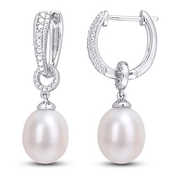 Freshwater Cultured Pearl Drop Earrings Diamond Accent Sterling Silver