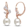 Thumbnail Image 1 of Freshwater Cultured Pearl Drop Earrings 1/10 ct tw Diamonds 10K Rose Gold