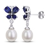 Thumbnail Image 1 of Freshwater Cultured Pearl & Lab-Created Sapphire Drop Earrings Sterling Silver