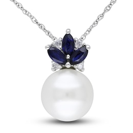 Freshwater Cultured Pearl & Natural Blue Sapphire Necklace 10K White Gold