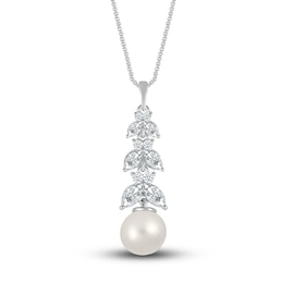 Lab-Created Sapphire & Freshwater Cultured Pearl Necklace 10K White Gold