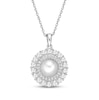 Thumbnail Image 1 of Cultured Pearl & Lab-Created White Sapphire Pendant Necklace Sterling Silver 18&quot;