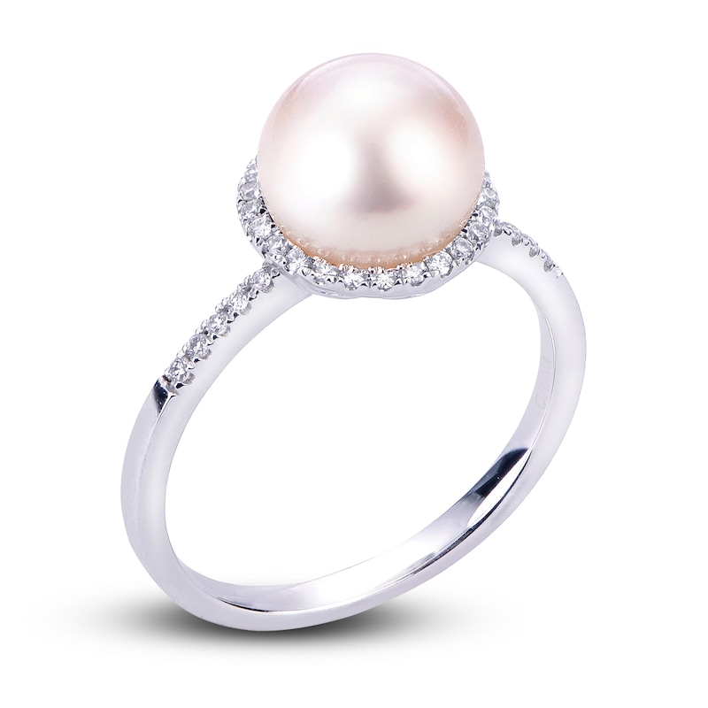 Cultured Akoya Pearl Ring 1/6 ct tw Diamonds 14K White Gold | Jared