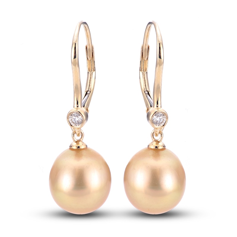 South Sea Cultured Pearl Dangle Earrings 1/10 ct tw Diamonds 14K Yellow Gold