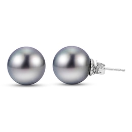 Tahitian Freshwater Cultured Pearl Stud Earrings 14K White Gold