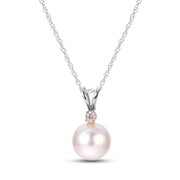 Akoya Cultured Pearl Necklace Diamond Accent 14K White Gold 18&quot;